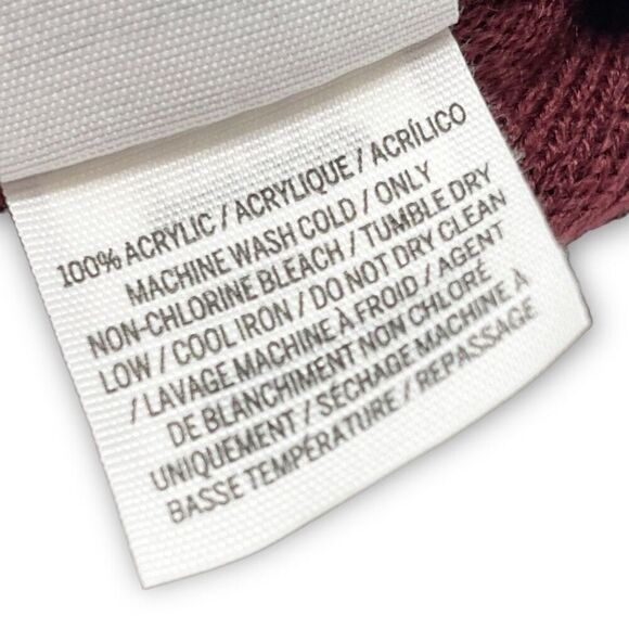 Victoria’s Secret Pink PINK Maroon Cream Pom Beanie Hat Acrylic OSFM Cold Winter - Picture 6 of 7